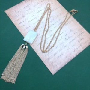 Fashion Square White Stone Tassel Necklace